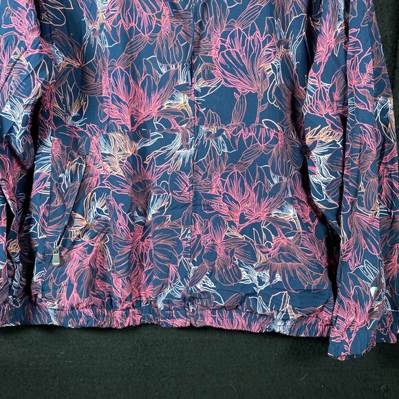 Active Zone Women Jacket Blue Pink Floral Full Zip Hooded Lightweight Stretch 2X - Picture 3 of 12